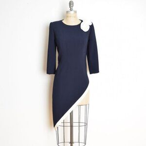 vintage 90s top navy cream origami rosettes asymmetrical blouse shirt tunic M